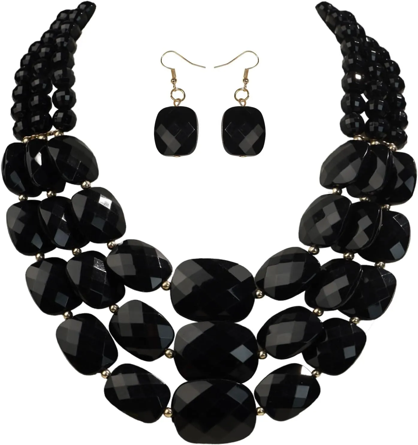 3 Layer Beaded Statement Chunky Necklaces and Earrings Set, Handmade Jewelry Set for Women, African Tribal Costume Collar Necklace