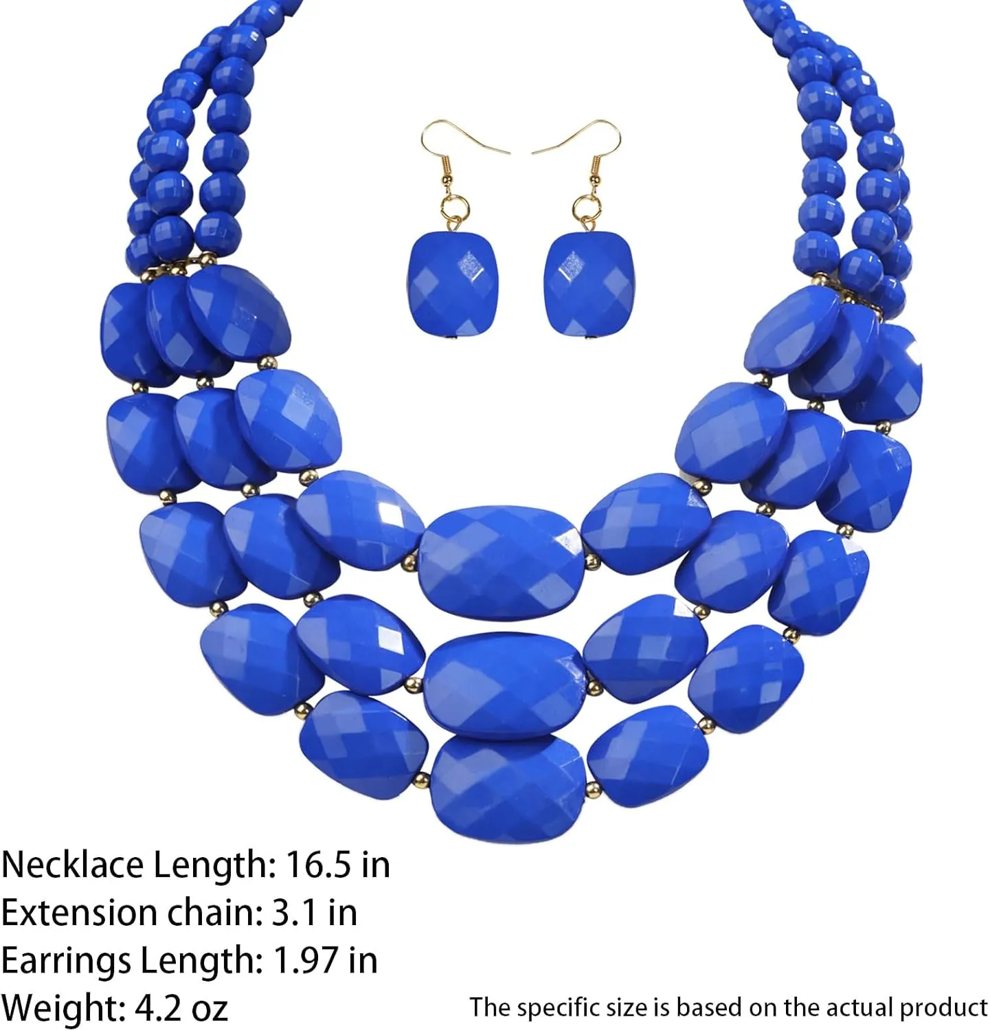 3 Layer Beaded Statement Chunky Necklaces and Earrings Set, Handmade Jewelry Set for Women, African Tribal Costume Collar Necklace
