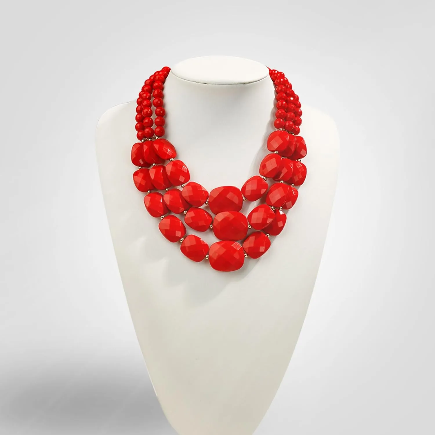 3 Layer Beaded Statement Chunky Necklaces and Earrings Set, Handmade Jewelry Set for Women, African Tribal Costume Collar Necklace