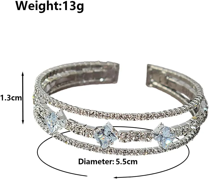 3 Layered Black Crystal Opening Bracelets, Sparkling Multiple Rows Rhinestone Cuff Bracelets, Trendy Statement Jewelry Gifts for Women Her