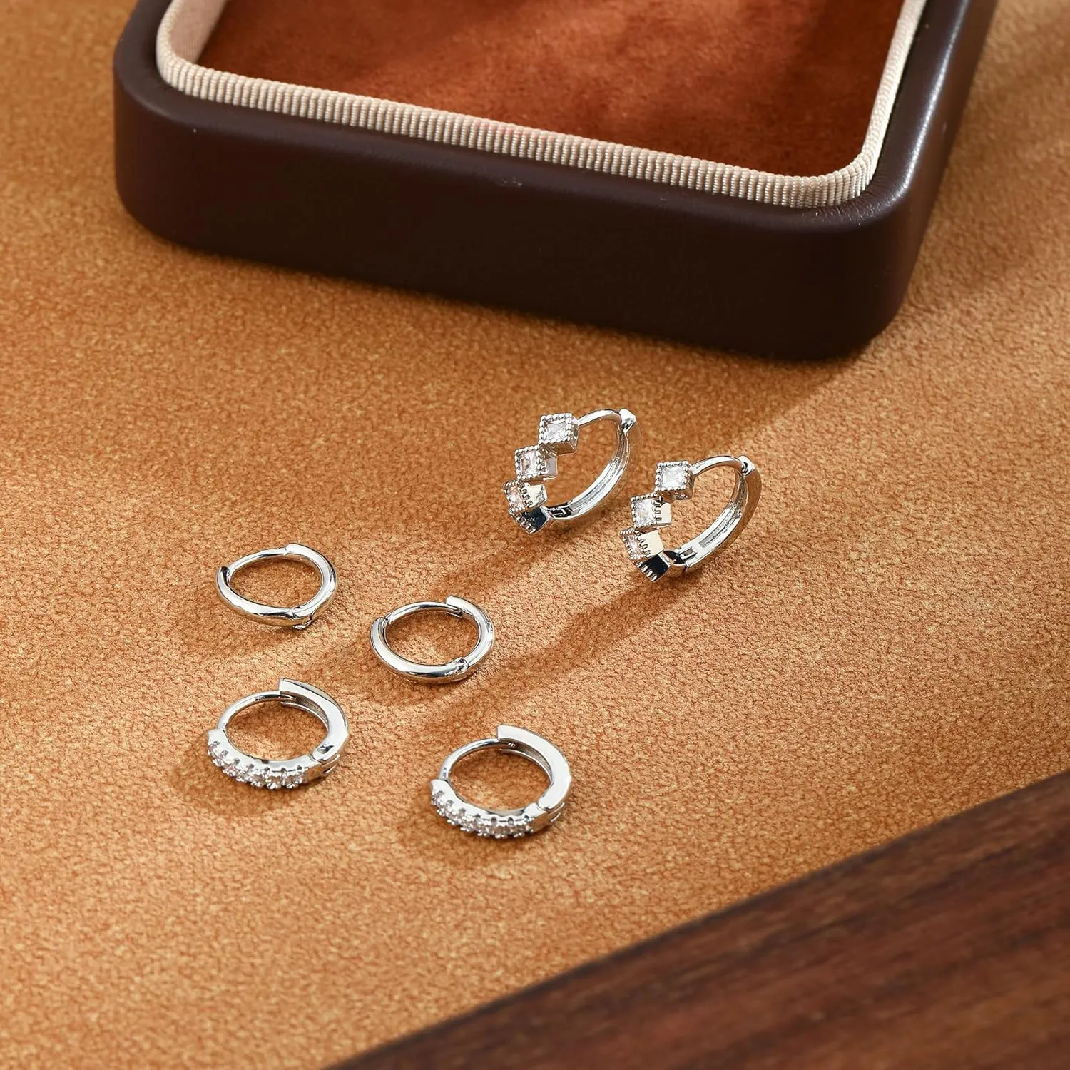 3 Pairs Gold/Silver Hoop Earrings Set for Women,Dainty Cubic Zirconia Hoop Earrings Women Stack Hypoallergenic Trendy Pack Jewelry