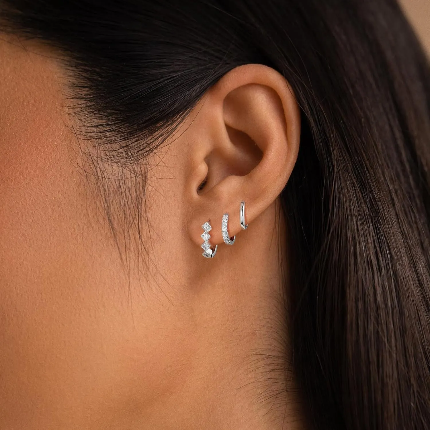 3 Pairs Gold/Silver Hoop Earrings Set for Women,Dainty Cubic Zirconia Hoop Earrings Women Stack Hypoallergenic Trendy Pack Jewelry