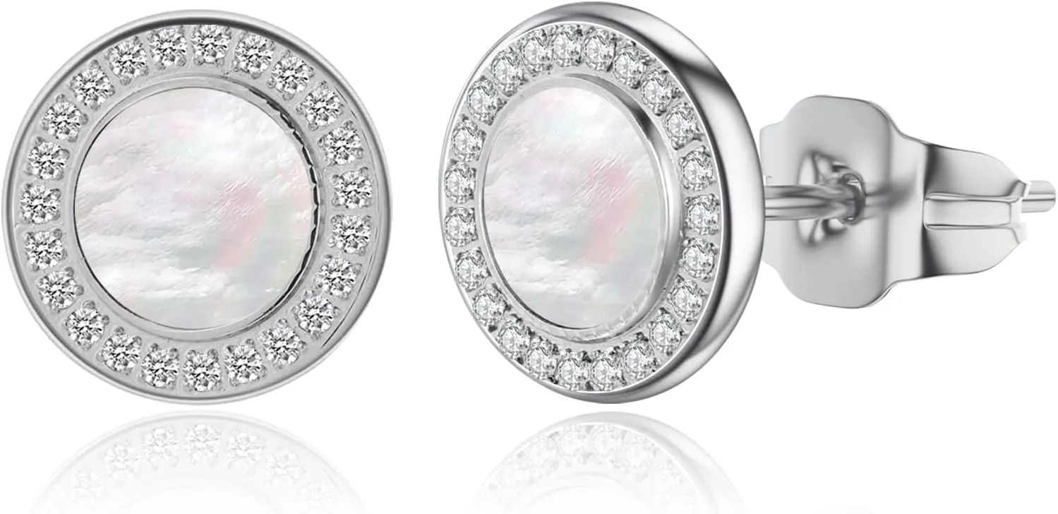 3 Pairs Shell Earrings for Women, Gold Plated Cubic Zirconia Star, Heart, Round, Hypoallergenic 316L Stainless Steel, Elegant Beach Earrings, Perfect Valentines Day, Christmas, and Mothers Day Gift