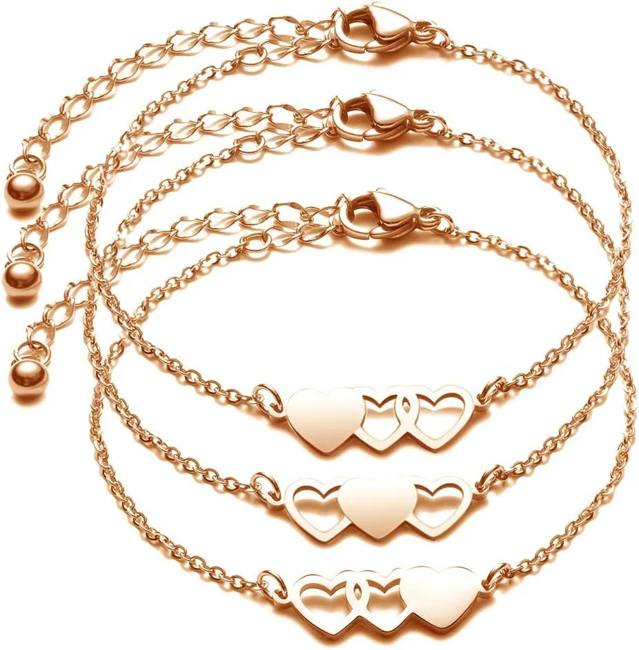 3 Sisters Bracelets Best Friends Necklace for 3 Set of 3 Heart Bracelets 3 BFF 3 Bestie Long Distance Friendship Gift