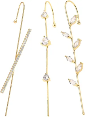 3pcs Aesthetic Ear Cuff Earrings Chic Ear Wraps for Women Teen Stylish Long Piercing Jewelry with Cross Leaf Designs