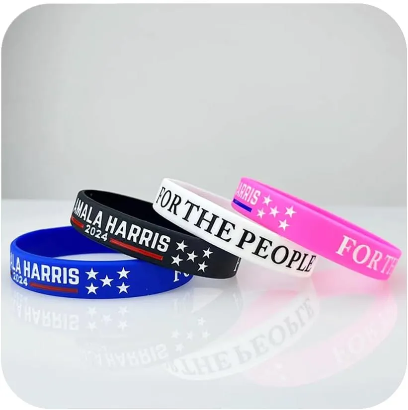 4/8/12/16 Pcs Kamala Harris 2024 President Vote Campaign Bracelets Inspirational Motivational Wristbands Harris 2024 Silicone Bracelets for Men Women