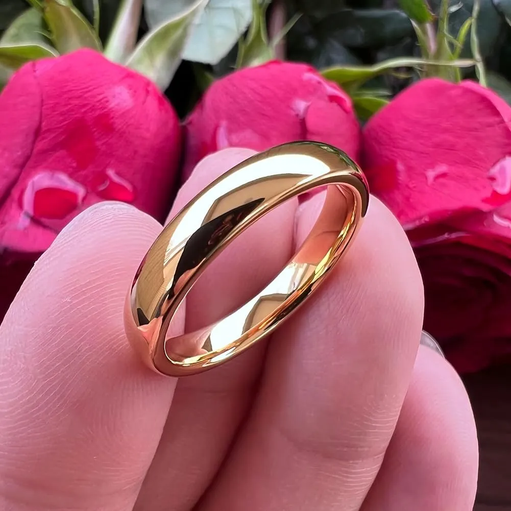 4mm 5mm 6mm 7mm 8mm 10mm Gold Tungsten Rings for Men Women Couple Fashion Jewelry Anniversary Engagement Wedding Bands Classic Domed Polished Shiny Comfort Fit