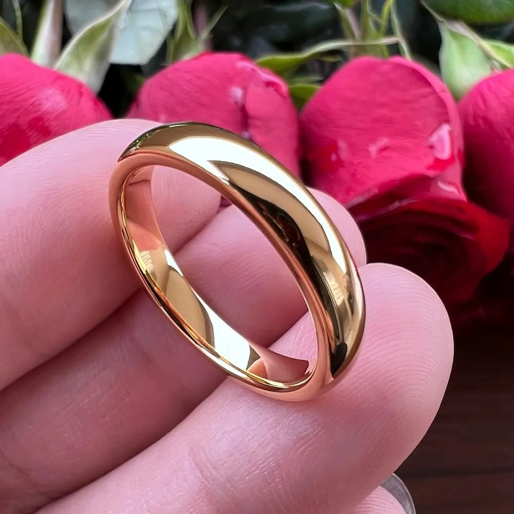 4mm 5mm 6mm 7mm 8mm 10mm Gold Tungsten Rings for Men Women Couple Fashion Jewelry Anniversary Engagement Wedding Bands Classic Domed Polished Shiny Comfort Fit