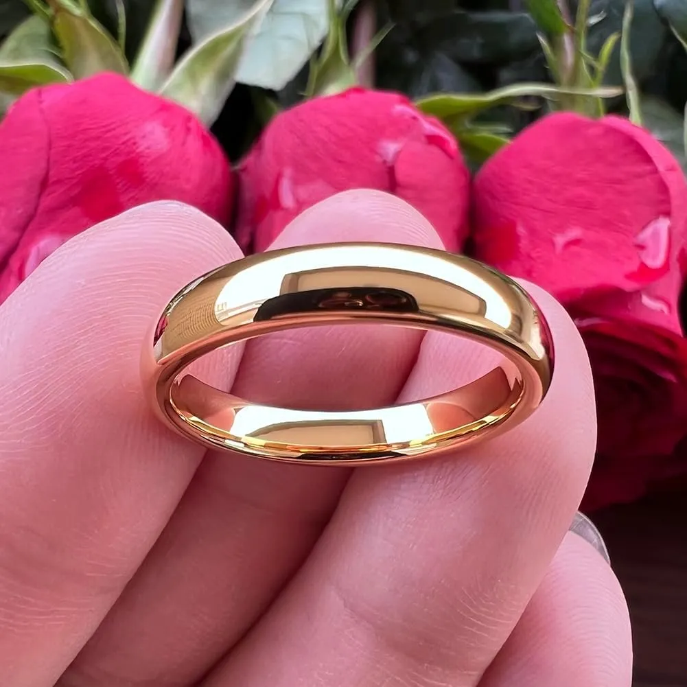 4mm 5mm 6mm 7mm 8mm 10mm Gold Tungsten Rings for Men Women Couple Fashion Jewelry Anniversary Engagement Wedding Bands Classic Domed Polished Shiny Comfort Fit