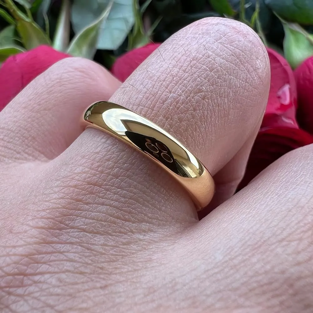4mm 5mm 6mm 7mm 8mm 10mm Gold Tungsten Rings for Men Women Couple Fashion Jewelry Anniversary Engagement Wedding Bands Classic Domed Polished Shiny Comfort Fit
