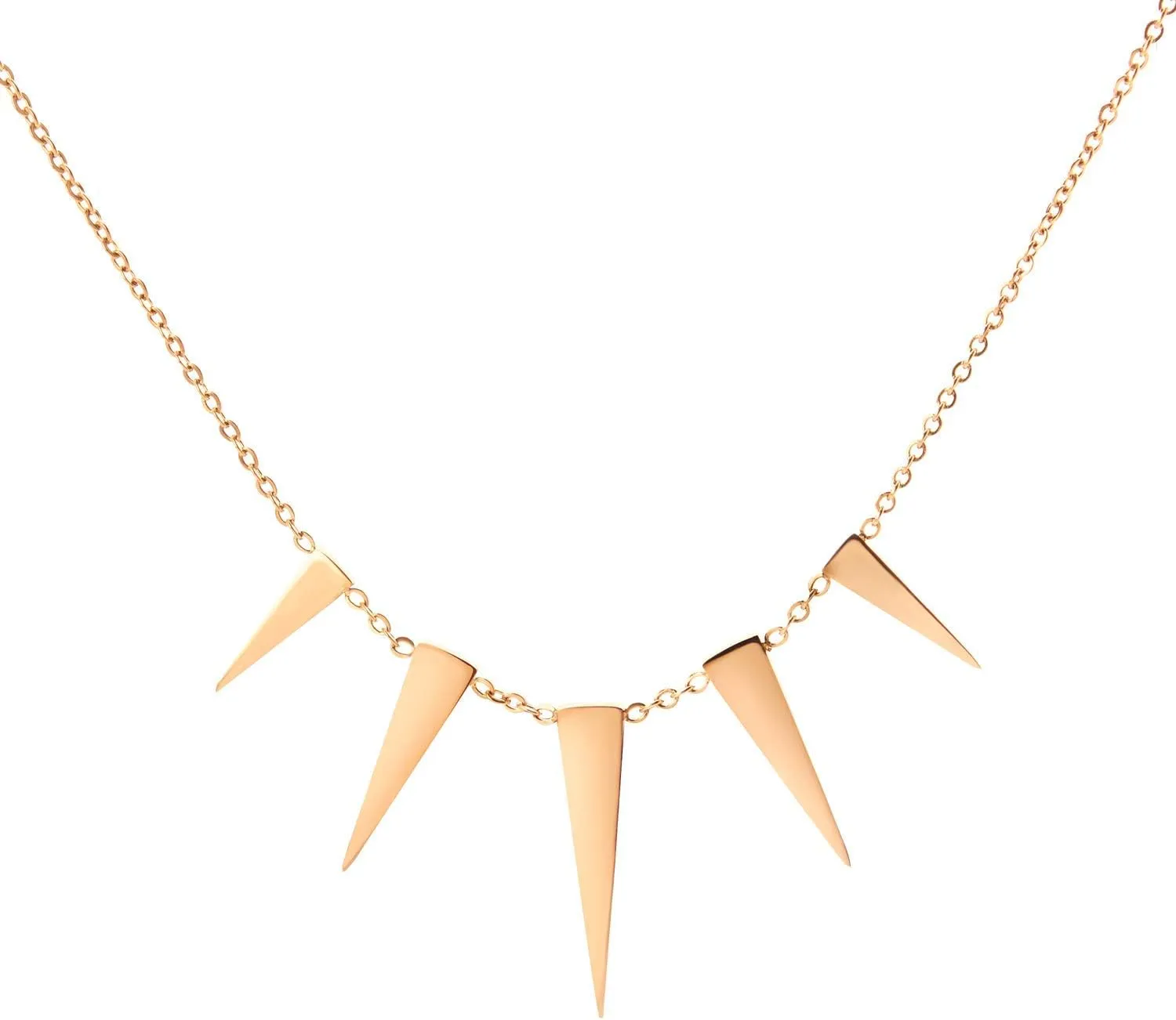 555Jewelry Womens Figaro Chain Stainless Steel Spiky Triangle Pendant Necklace