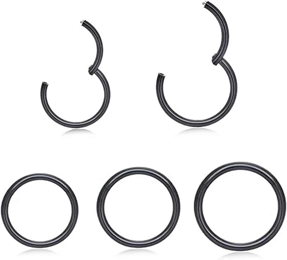5pcs Hypoallergenic Nose Rings Hoops for Women Men 16G/18G/20G 316L Surgical Steel Hinged Clicker Segment for Nostril Septum Helix Cartilage Daith Tragus Conch Rook Lip Ear Lobe Earrings