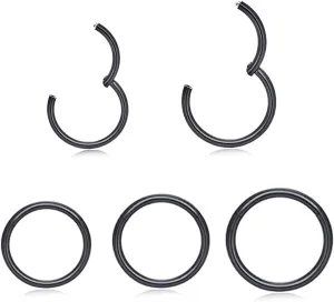 5pcs Hypoallergenic Nose Rings Hoops for Women Men 16G/18G/20G 316L Surgical Steel Hinged Clicker Segment for Nostril Septum Helix Cartilage Daith Tragus Conch Rook Lip Ear Lobe Earrings