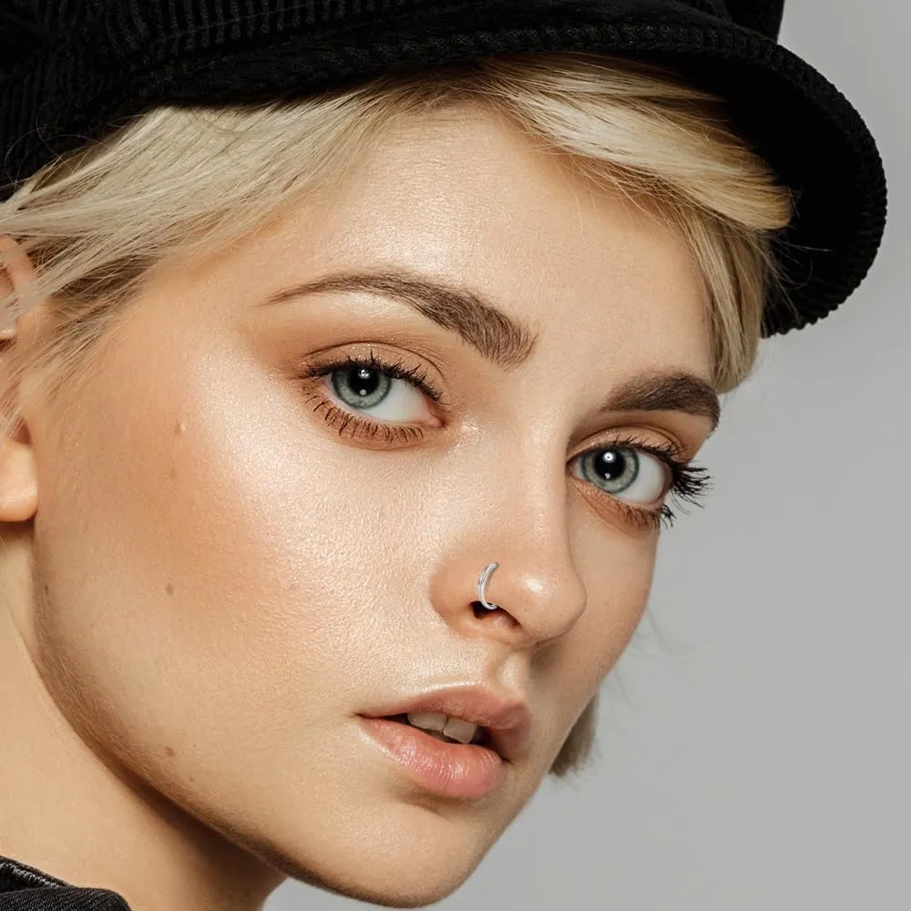 5pcs Hypoallergenic Nose Rings Hoops for Women Men 16G/18G/20G 316L Surgical Steel Hinged Clicker Segment for Nostril Septum Helix Cartilage Daith Tragus Conch Rook Lip Ear Lobe Earrings