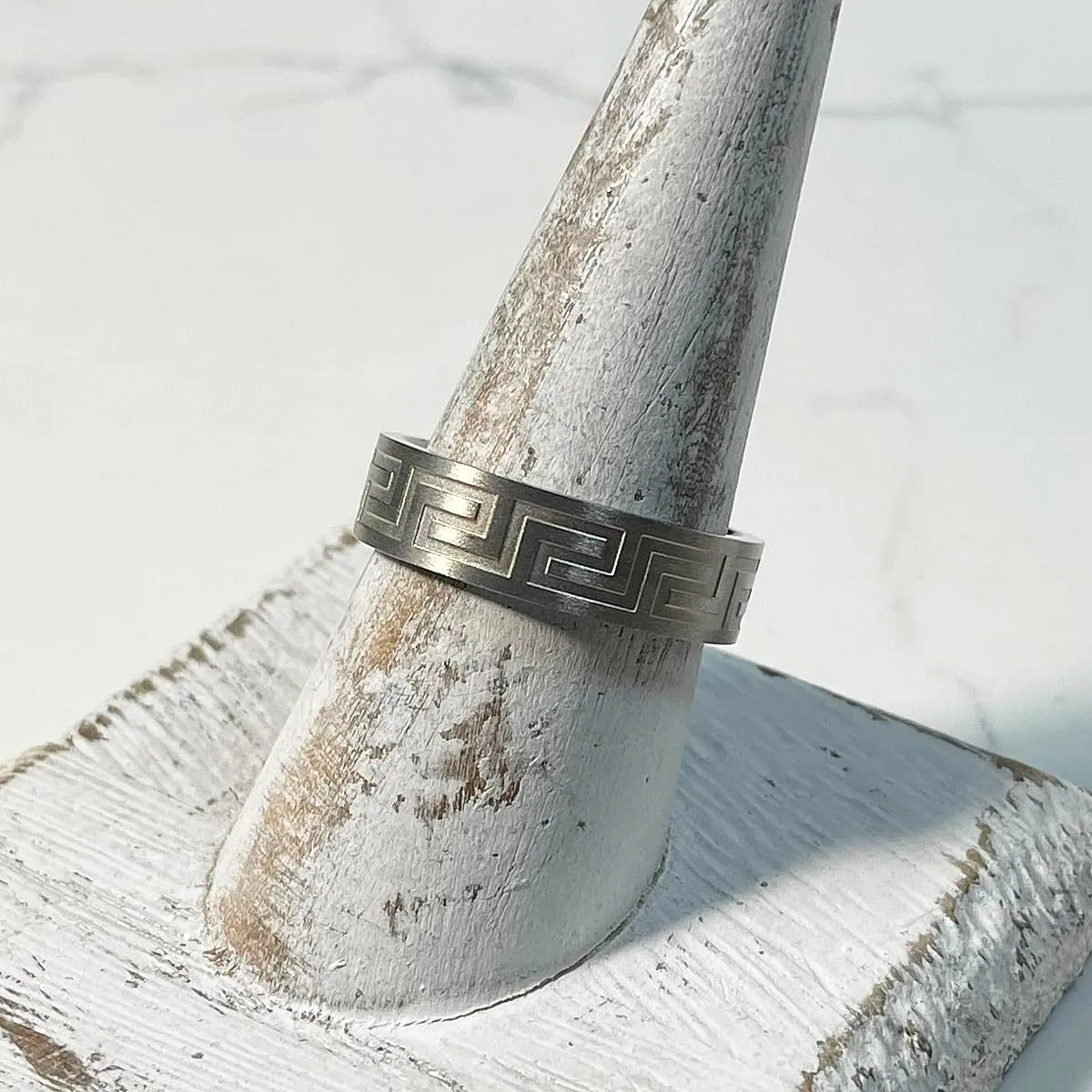 6mm Titanium Wedding Rings for Couples Brushed Surface Polished Greek Key Design Engraving Service Comfort Fit SZ 6-12