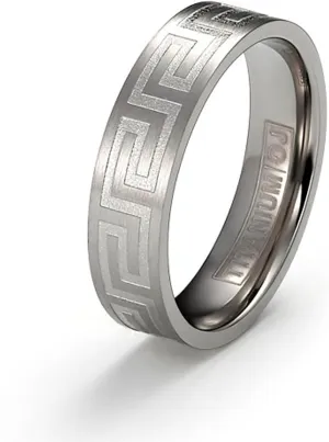6mm Titanium Wedding Rings for Couples Brushed Surface Polished Greek Key Design Engraving Service Comfort Fit SZ 6-12