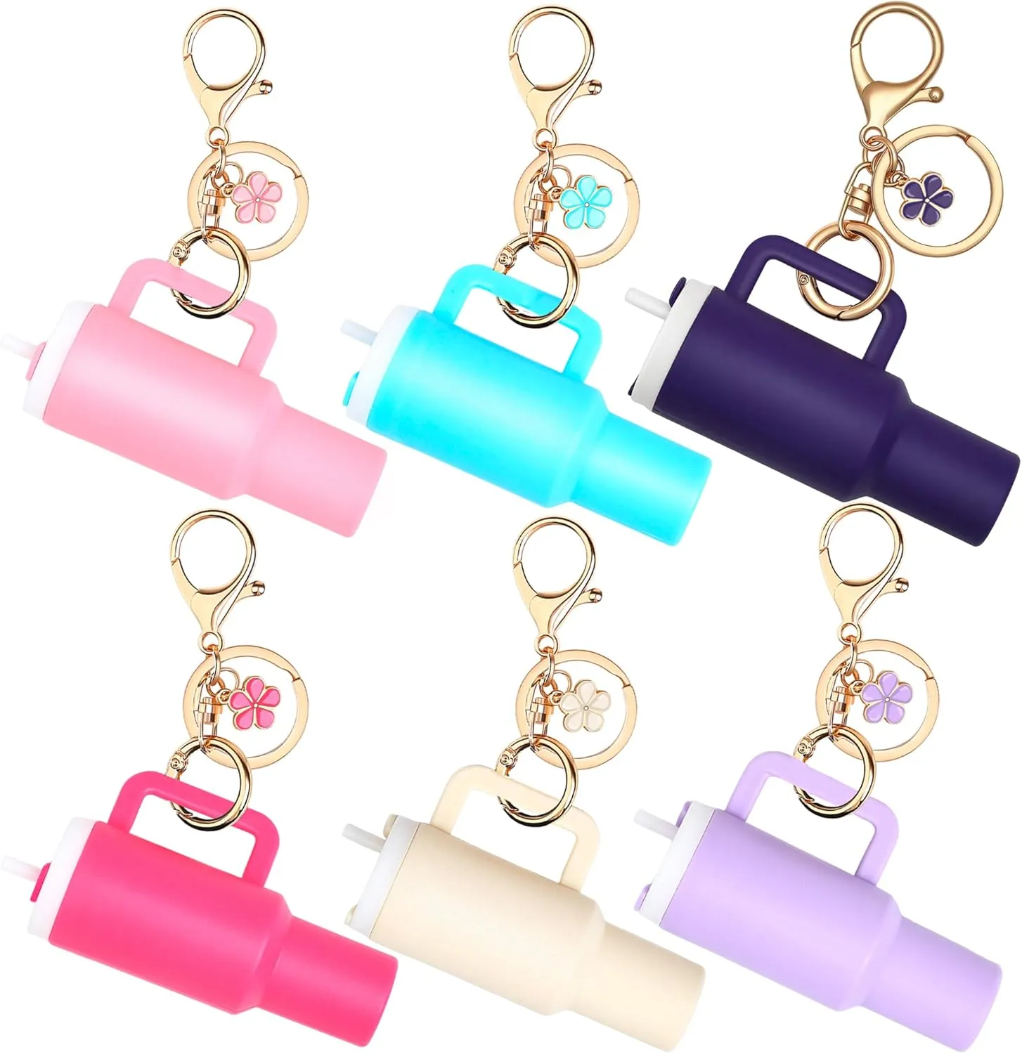 6pcs Mini Tumbler Keychain for Stanley Cup Chapstick Holder Key Chain Charms Accessories for Women Backpack