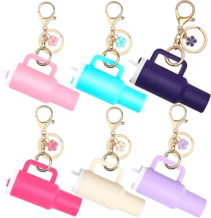 6pcs Mini Tumbler Keychain for Stanley Cup Chapstick Holder Key Chain Charms Accessories for Women Backpack