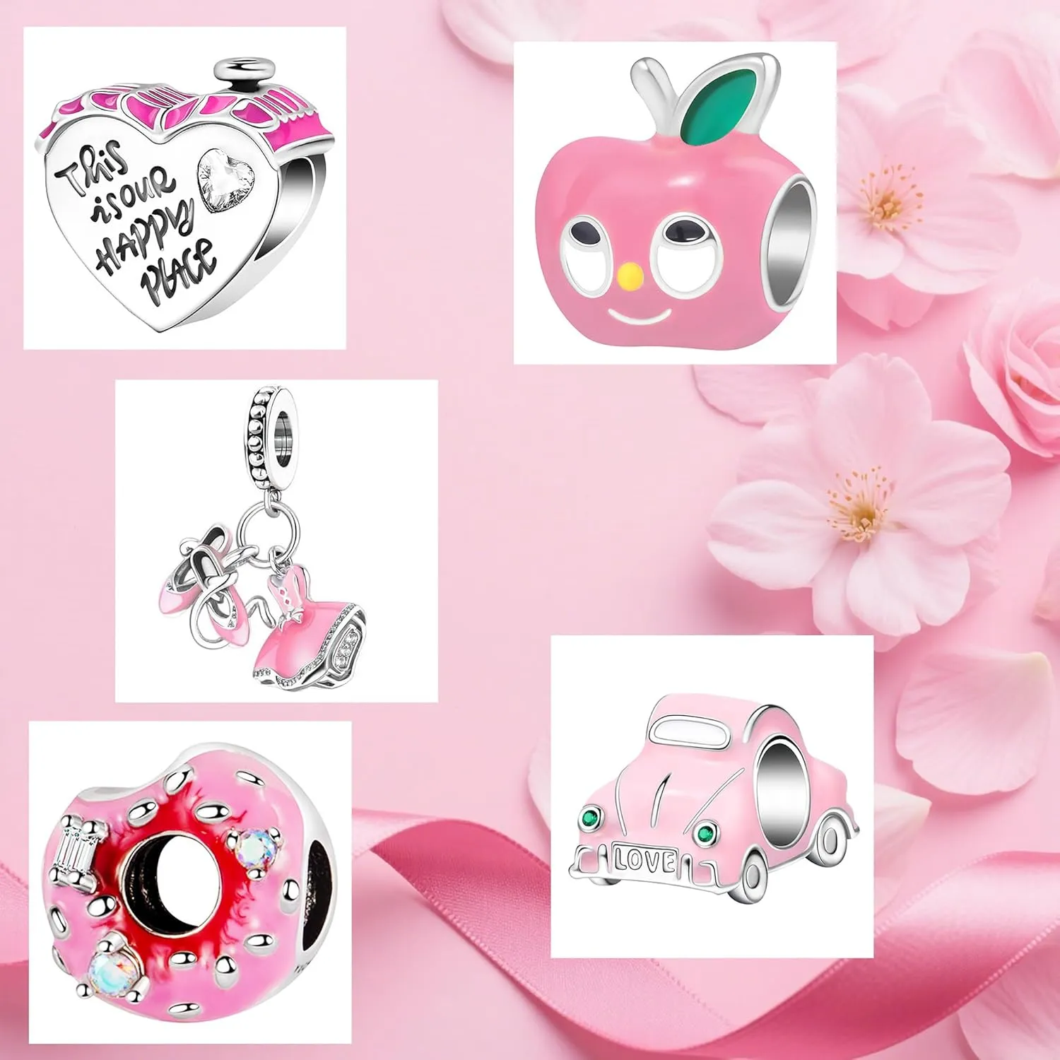 9 Pack Silver Spacer Beads Charms fit Pandora Bracelet CZ Pendant Set