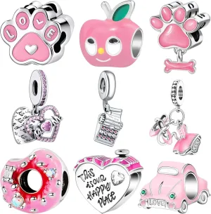 9 Pack Silver Spacer Beads Charms fit Pandora Bracelet CZ Pendant Set