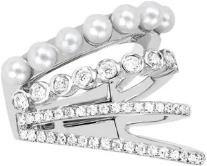 925 Sterling Silver 18K Gold Plated Cubic Zirconia Sparkling Layered Huggie Ear Cuff Gold Pearl Earrings for Women | Non Pierced Chain Ear Cartilage Clip on Wrap Earrings Helix Cuffs