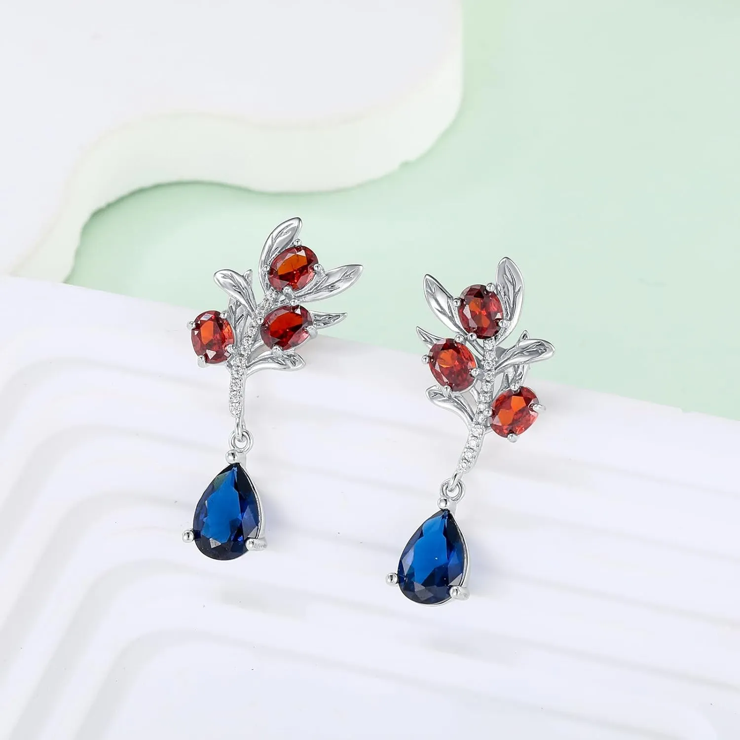 925 Sterling Silver Colorful Gemstones Chandelier Teardrop Stud Dangle Earrings Statement Flower Dangling Earrings for Women Party Prom