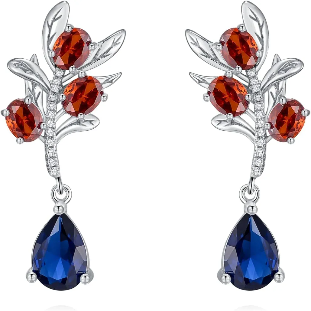 925 Sterling Silver Colorful Gemstones Chandelier Teardrop Stud Dangle Earrings Statement Flower Dangling Earrings for Women Party Prom