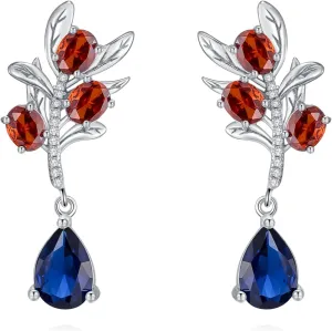 925 Sterling Silver Colorful Gemstones Chandelier Teardrop Stud Dangle Earrings Statement Flower Dangling Earrings for Women Party Prom