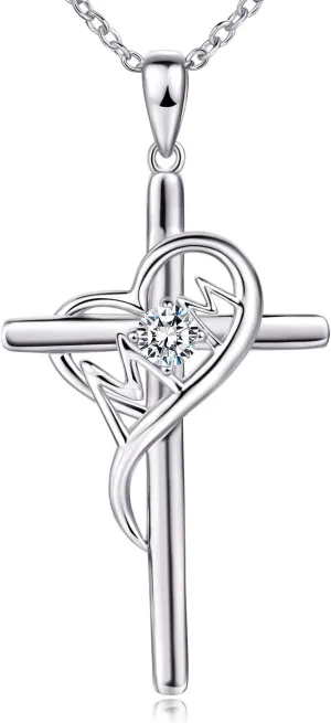925 Sterling Silver Cross Necklace for Women Mom Necklace Birthstone Necklaces for Mom