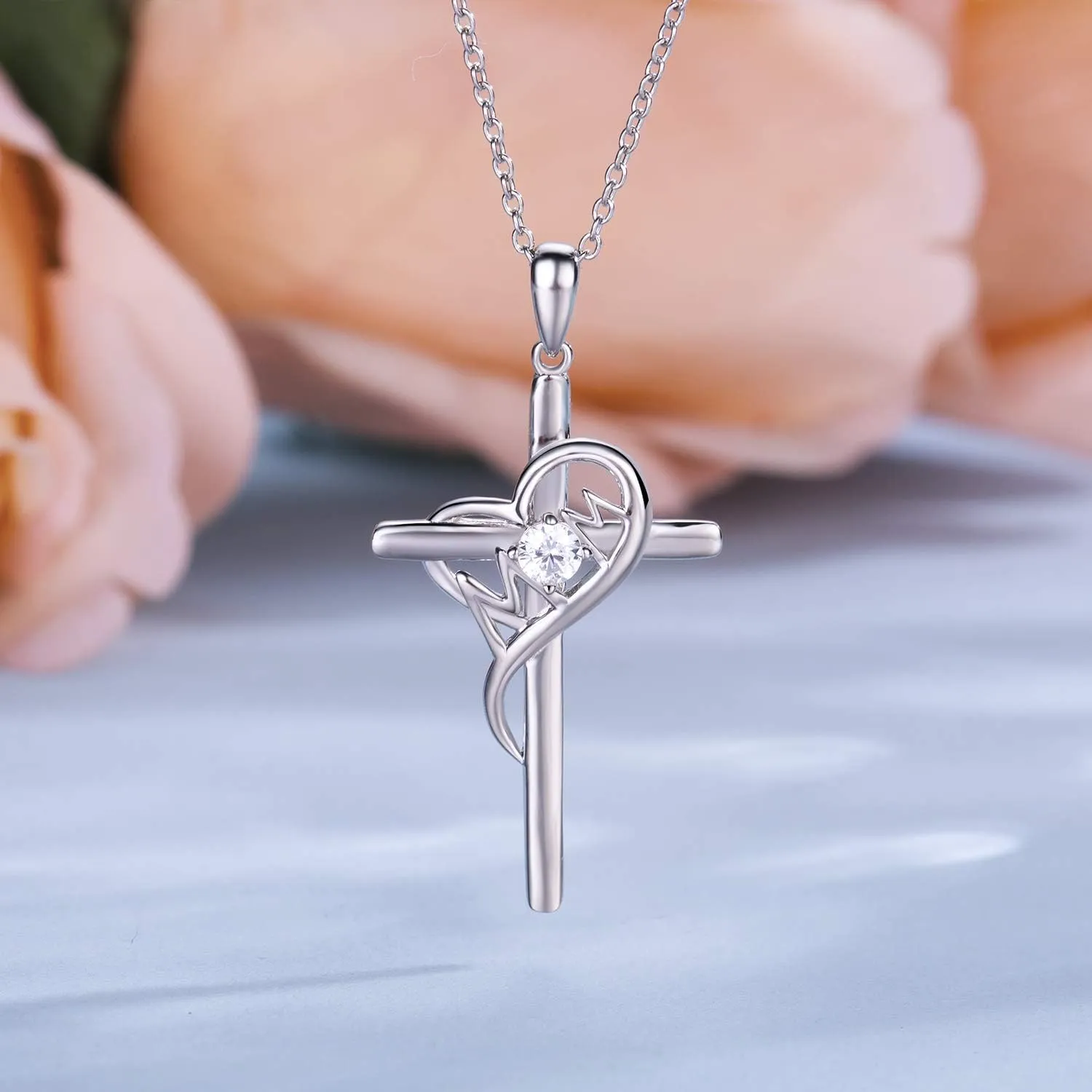 925 Sterling Silver Cross Necklace for Women Mom Necklace Birthstone Necklaces for Mom