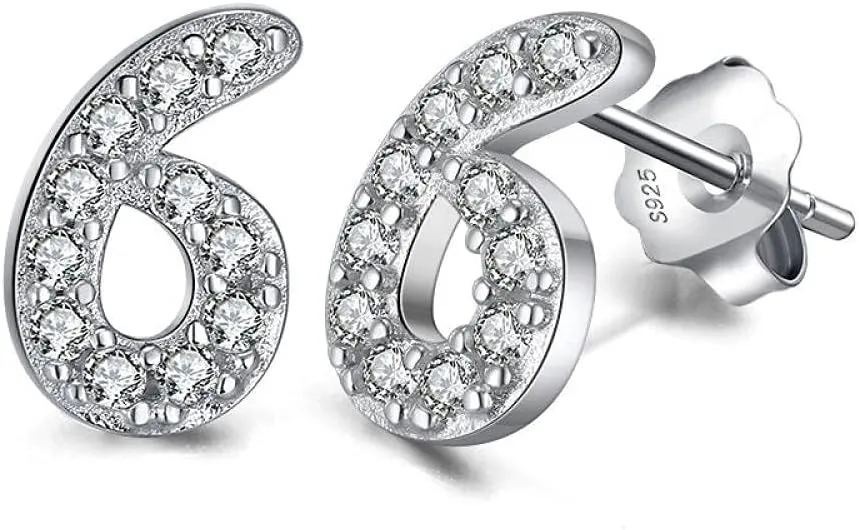 925 Sterling Silver Earrings Women's White zircon numbers 0-9 stud earring Fashion for Young Girls Gift Unique Aesthetic