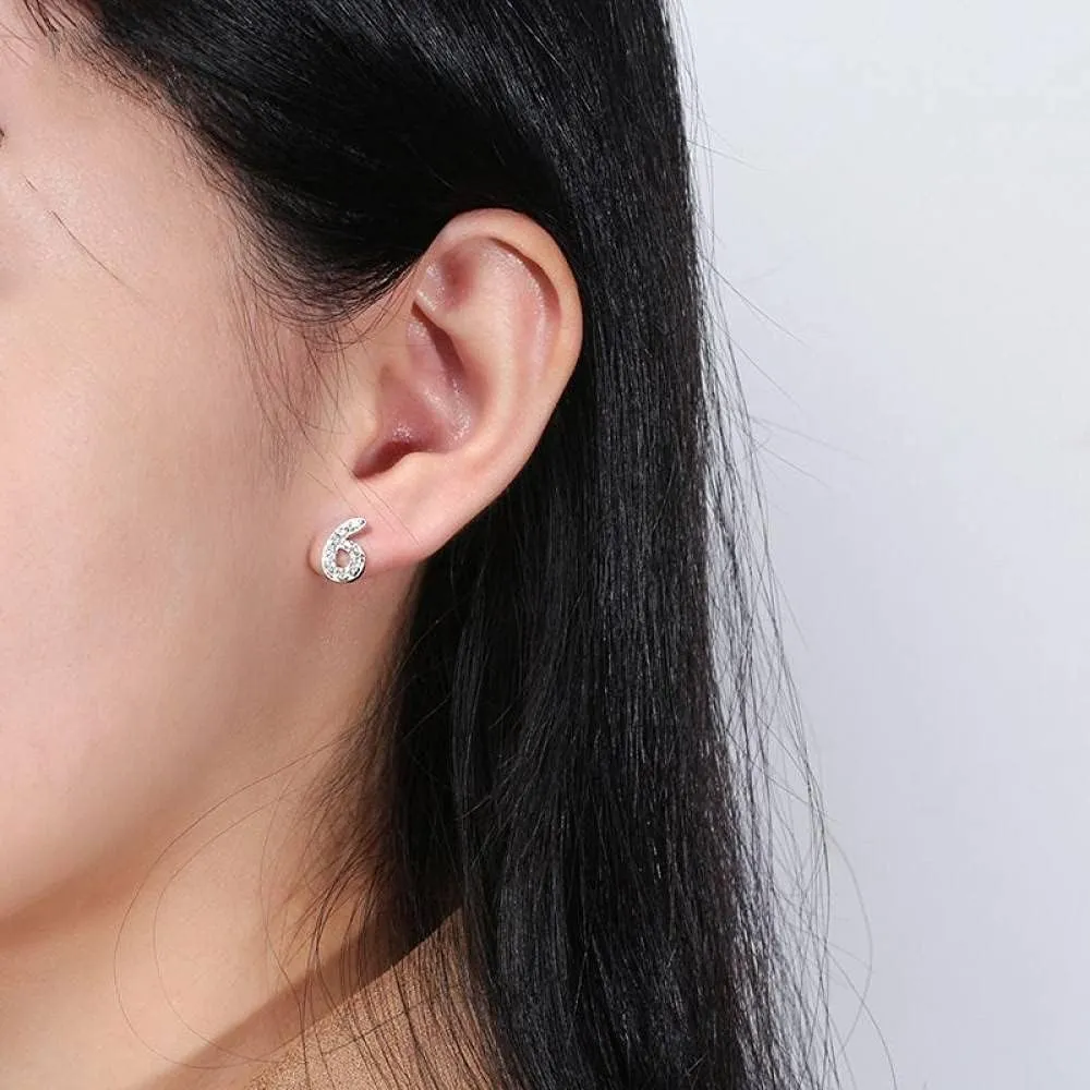 925 Sterling Silver Earrings Women's White zircon numbers 0-9 stud earring Fashion for Young Girls Gift Unique Aesthetic