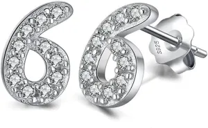 925 Sterling Silver Earrings Women's White zircon numbers 0-9 stud earring Fashion for Young Girls Gift Unique Aesthetic