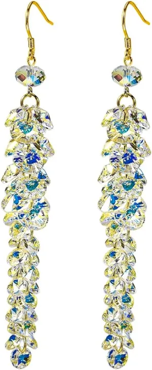 925 Sterling Silver Handmade Earrings Unique sparkle Austrian Crystals Boho Dangle fringed hook Ideal Jewelry Gift for Women Ladies
