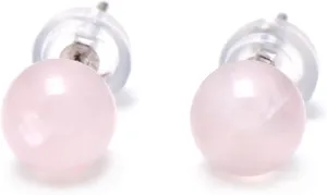 925 Sterling Silver Rose Quartz Pink Ball Studs Earrings for Women, 6 MM