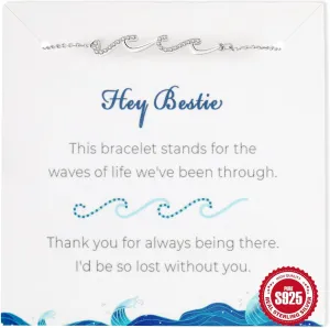 925 Sterling Silver Wave Bracelets for Mom Bestie Sister Best Friends Gifts for Women Trendy, Dainty Inspirational Bracelet for Daughter, Meaningful Birthday Graduation Gifts