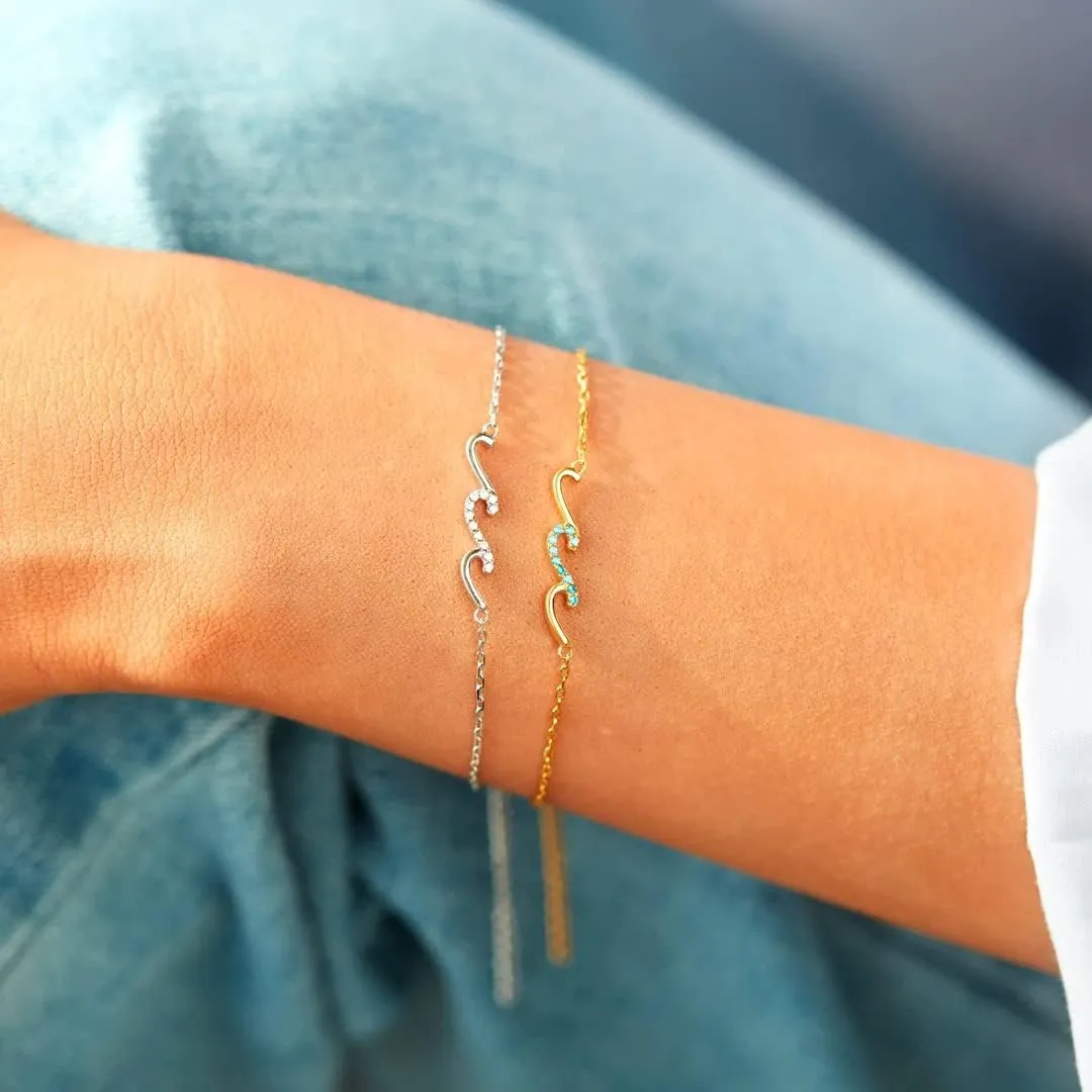 925 Sterling Silver Wave Bracelets for Mom Bestie Sister Best Friends Gifts for Women Trendy, Dainty Inspirational Bracelet for Daughter, Meaningful Birthday Graduation Gifts