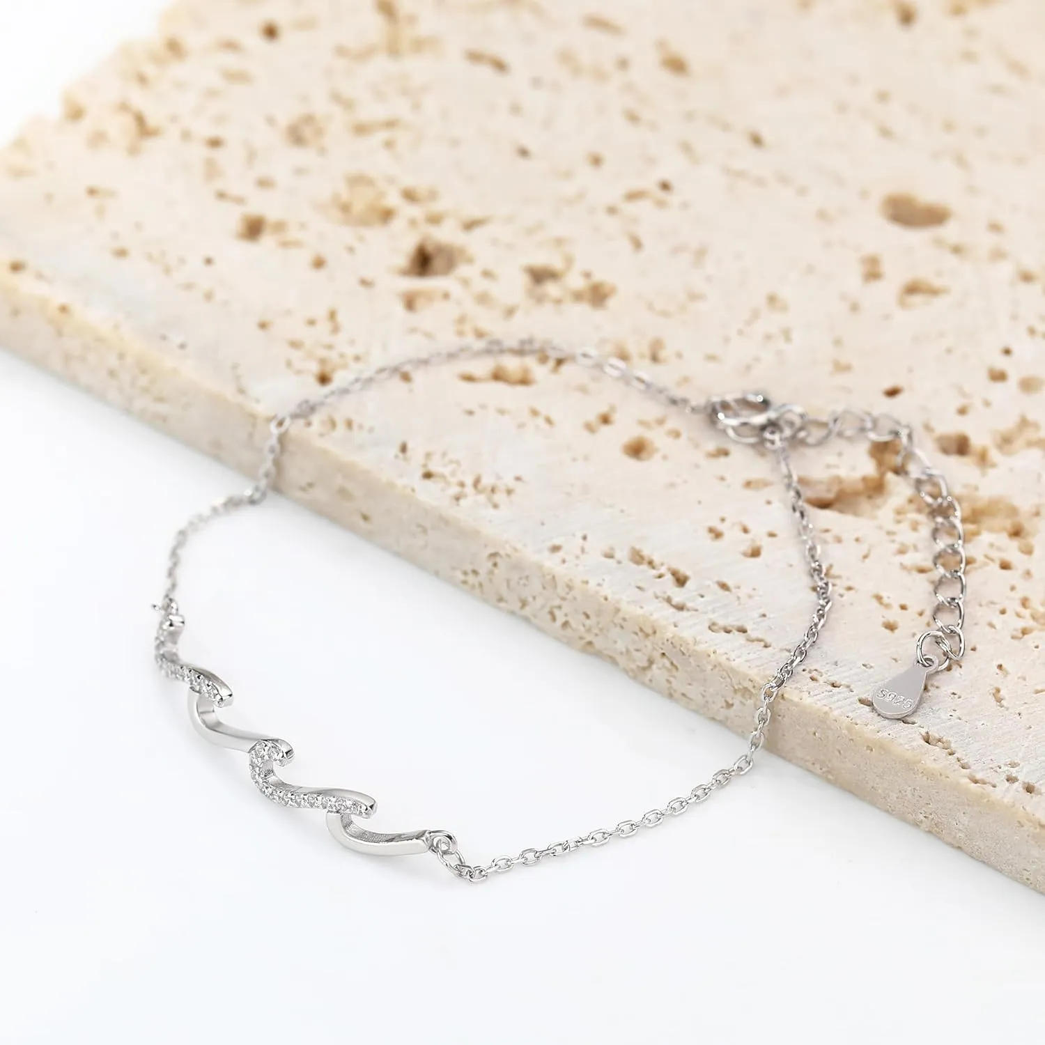 925 Sterling Silver Wave Bracelets for Mom Bestie Sister Best Friends Gifts for Women Trendy, Dainty Inspirational Bracelet for Daughter, Meaningful Birthday Graduation Gifts