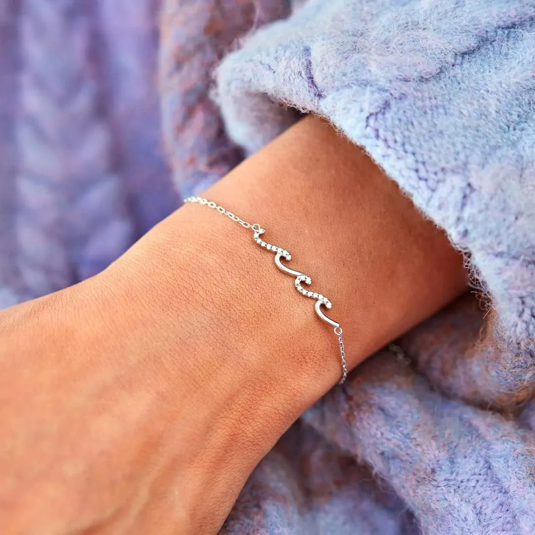 925 Sterling Silver Wave Bracelets for Mom Bestie Sister Best Friends Gifts for Women Trendy, Dainty Inspirational Bracelet for Daughter, Meaningful Birthday Graduation Gifts