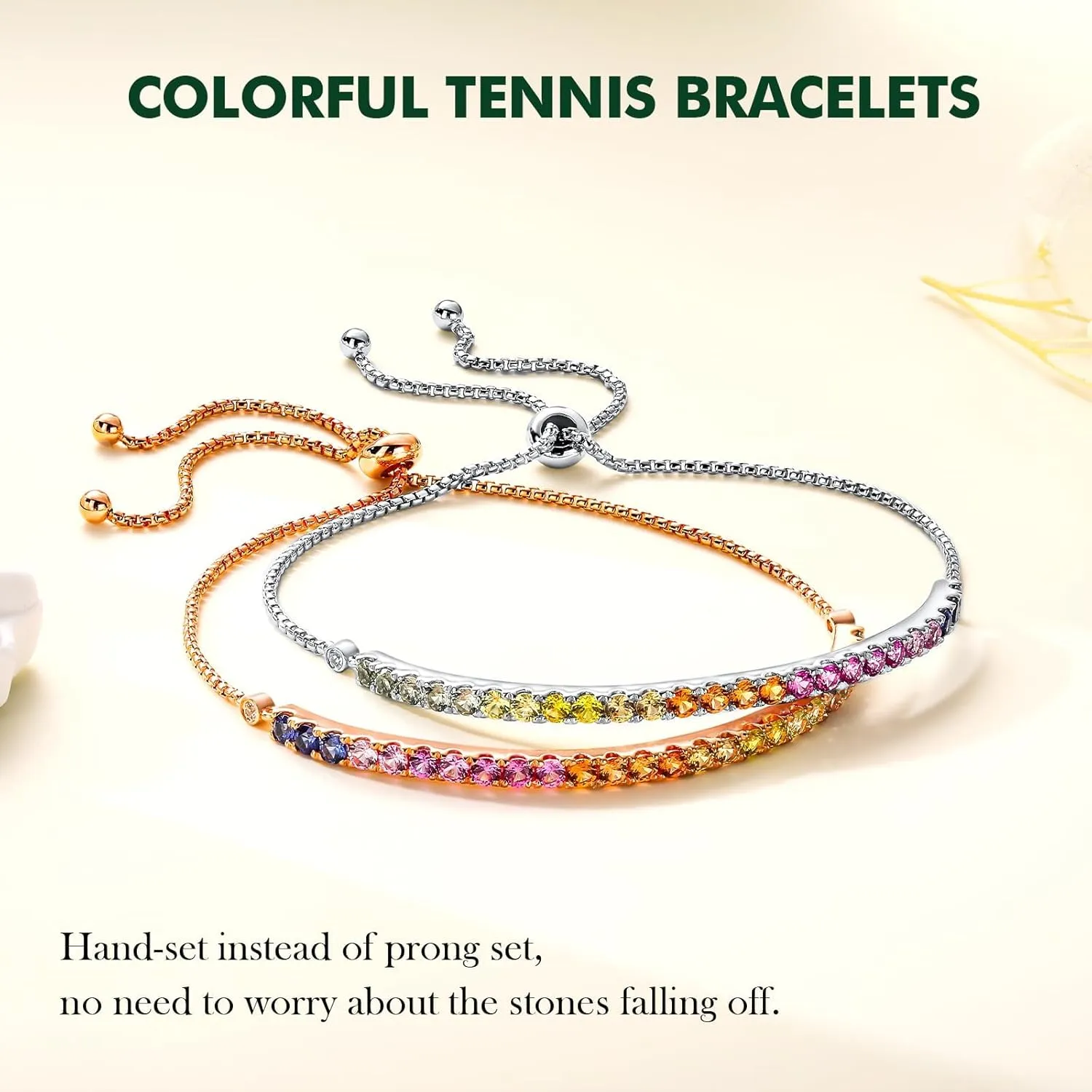 925 Sterling Sliver Tennis Bracelets for Women Teen Girls Round/Oval/Princess Shaped Created Gemstone Adjustable/Link Bracelets