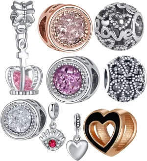 9PCS Silver Pendant Charm Plated Gold Beads fit Pandora European Bracelets Bulk Set