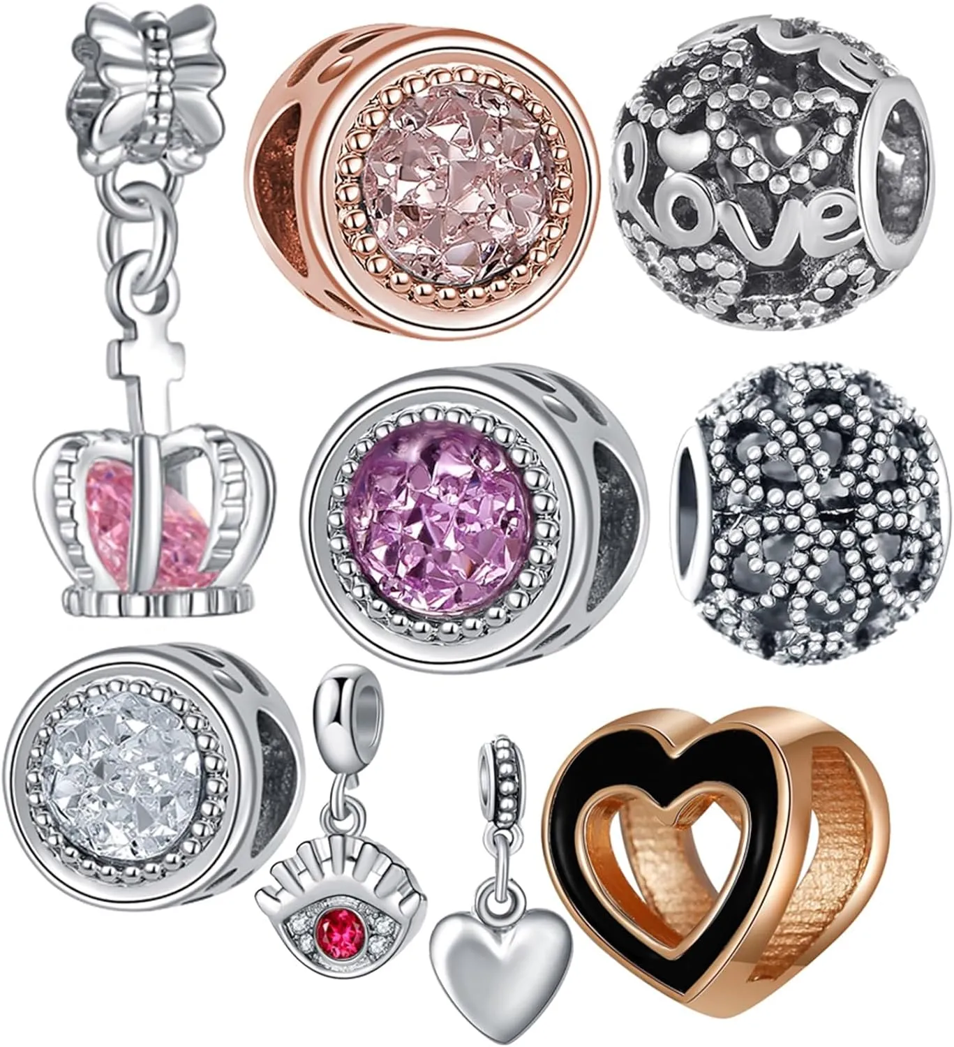 9PCS Silver Pendant Charm Plated Gold Beads fit Pandora European Bracelets Bulk Set