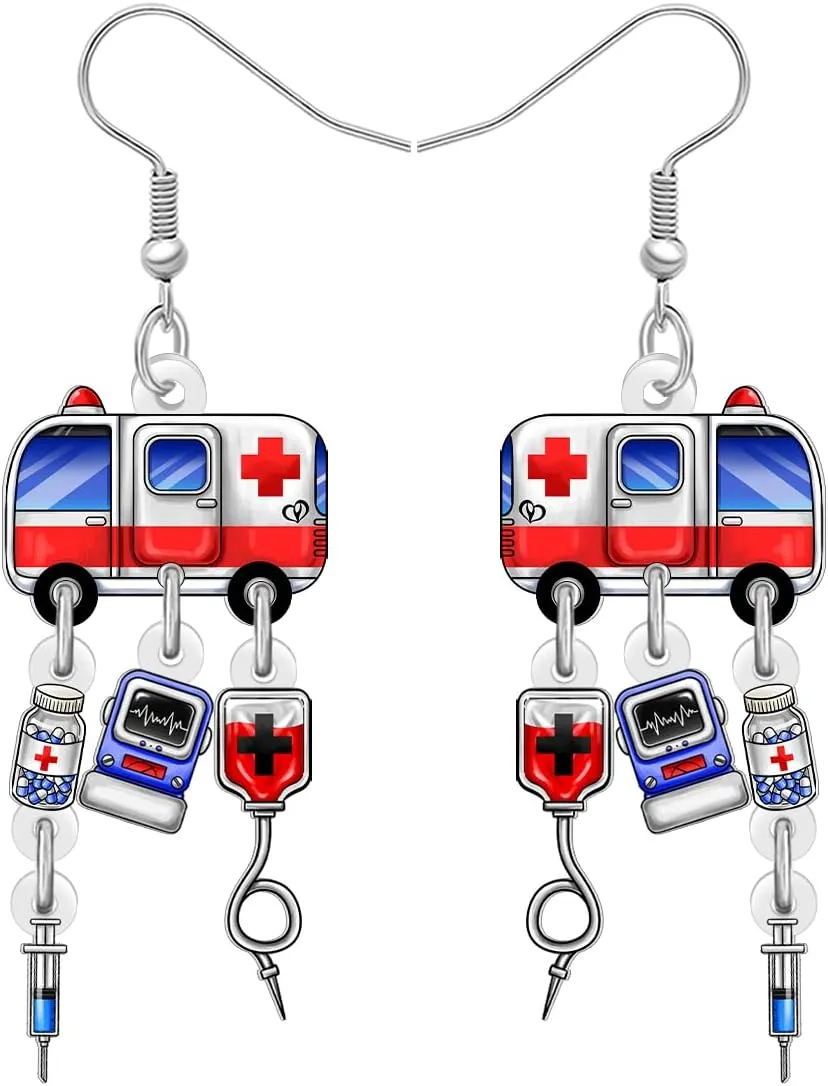 Acrylic Cute Ambulance Bus Nurse Earrings for Women Mom Dangle Medical Theme Symbol Funny Appreciation Jewelry Nursing Thank You Gifts for Nurses Week Doctor RN Students Graduation