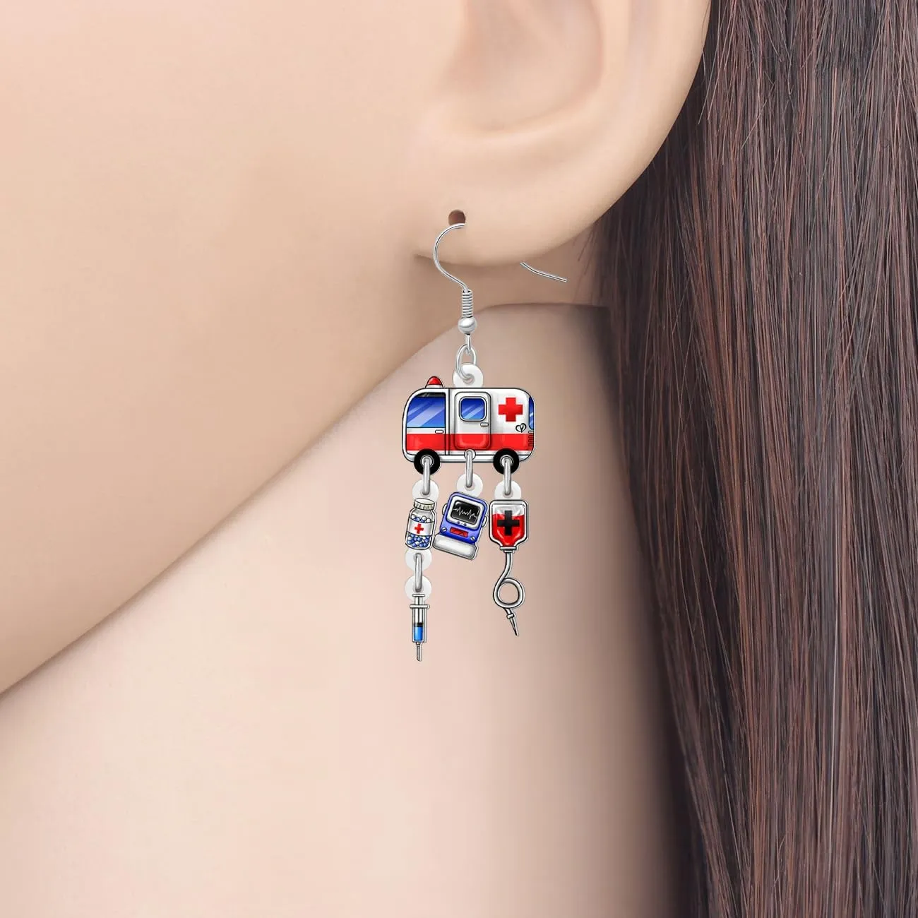 Acrylic Cute Ambulance Bus Nurse Earrings for Women Mom Dangle Medical Theme Symbol Funny Appreciation Jewelry Nursing Thank You Gifts for Nurses Week Doctor RN Students Graduation