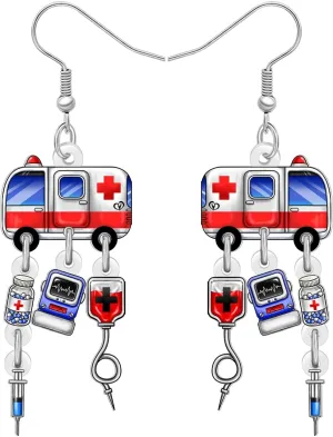 Acrylic Cute Ambulance Bus Nurse Earrings for Women Mom Dangle Medical Theme Symbol Funny Appreciation Jewelry Nursing Thank You Gifts for Nurses Week Doctor RN Students Graduation