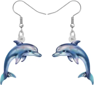 Acrylic Cute Blue Dolphin Earrings Hawaiian Summer Ocean Nautical Animals Dangle Novelty Jewelry For Women Party Gifts