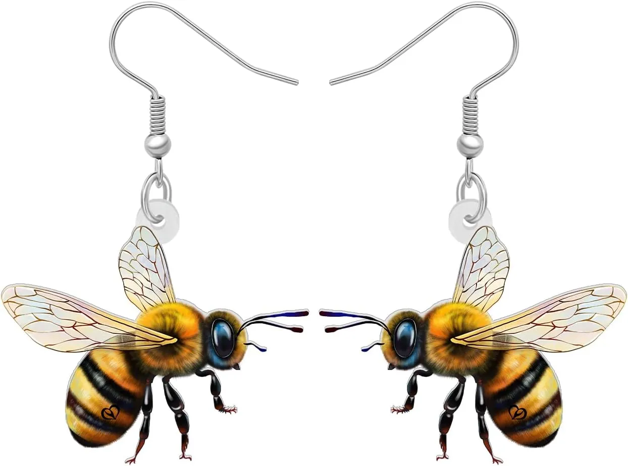 Acrylic Cute Bumble Bee Earrings Bug Insect Animals Honeybee Dangle Hypoallergenic Jewelry Charms Spring Summer Accessories Gifts For Women