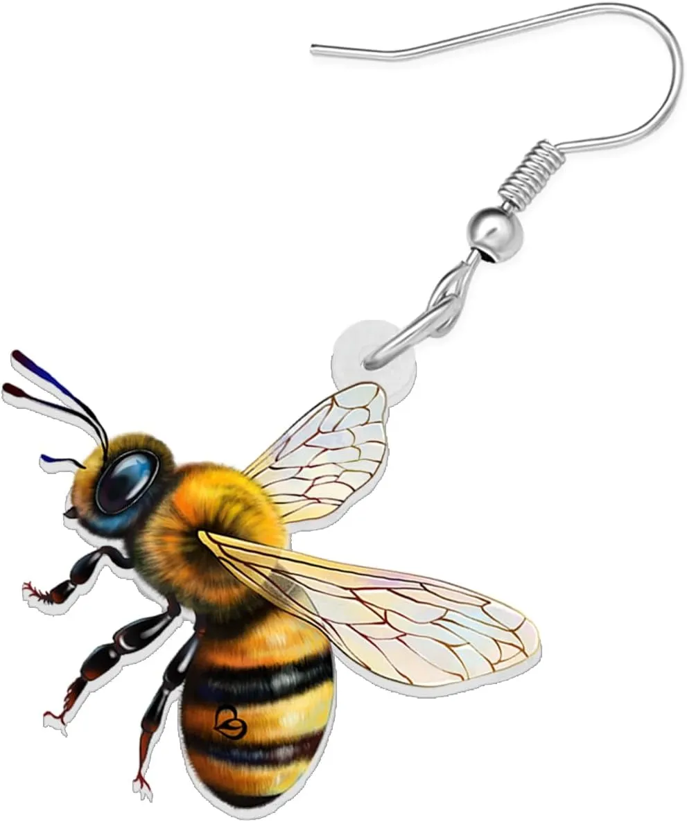 Acrylic Cute Bumble Bee Earrings Bug Insect Animals Honeybee Dangle Hypoallergenic Jewelry Charms Spring Summer Accessories Gifts For Women