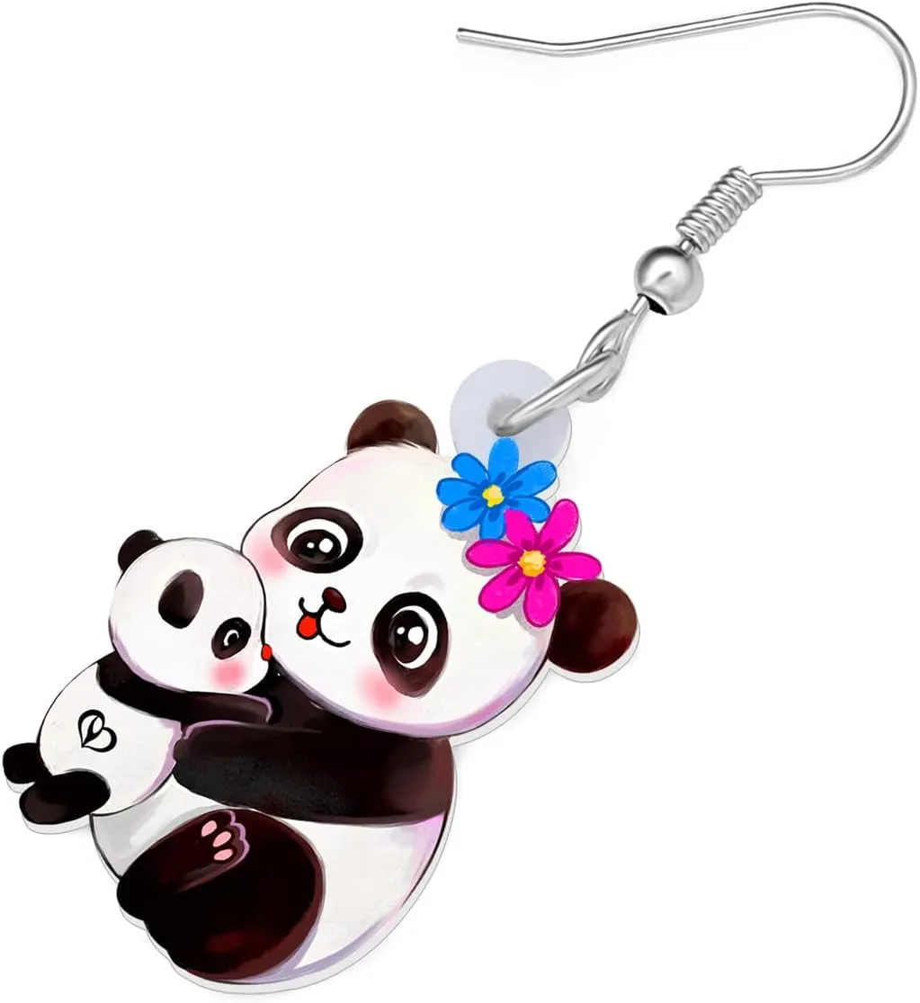 Acrylic Cute Panda Earrings Dangle Bamboo Bear Panda Gifts for Women Animal Lovers Christmas Jewelry