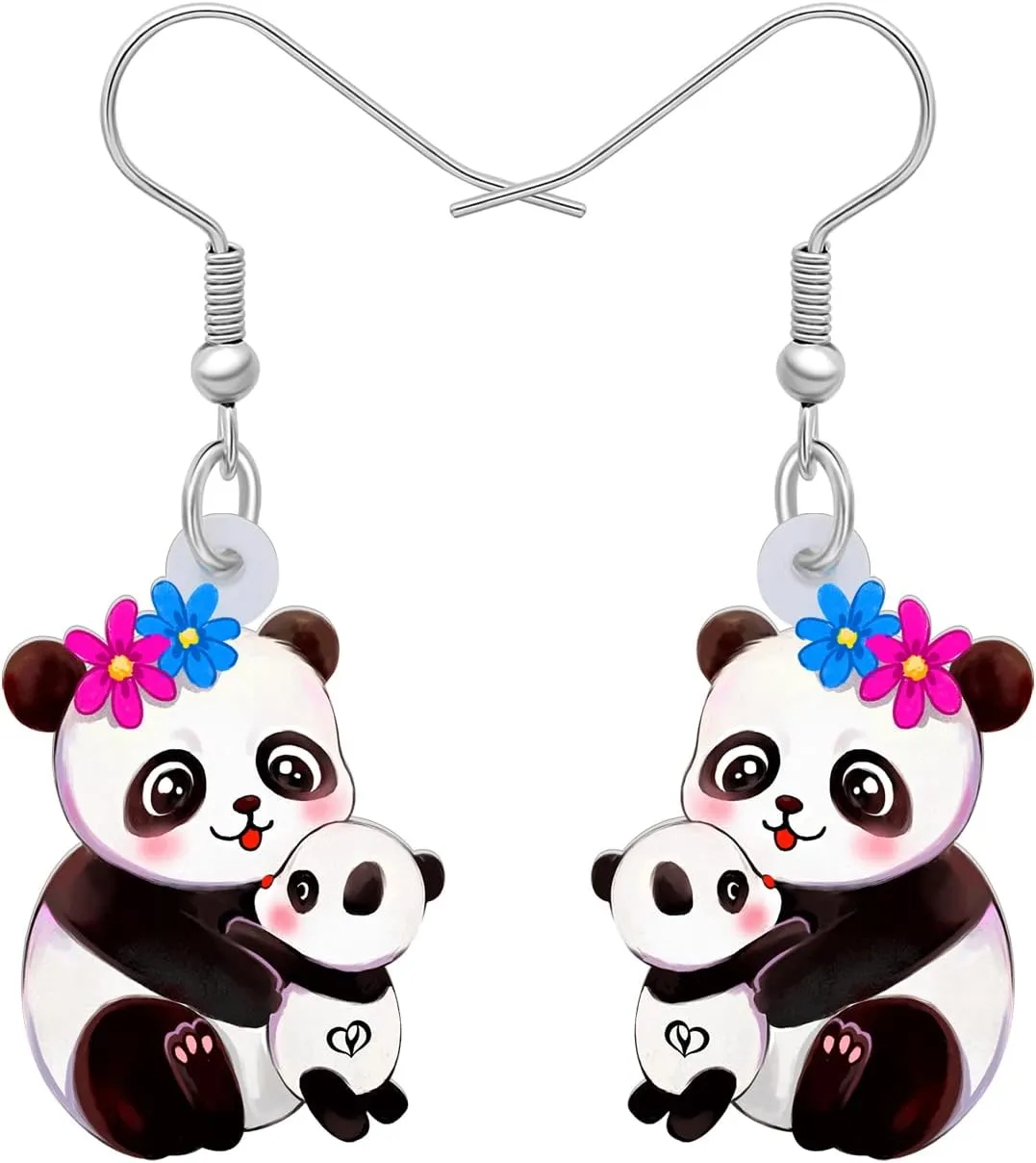Acrylic Cute Panda Earrings Dangle Bamboo Bear Panda Gifts for Women Animal Lovers Christmas Jewelry